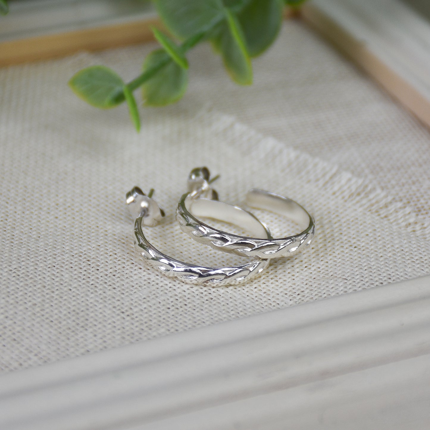 Braided Twist Hoop Earrings - Sterling Silver