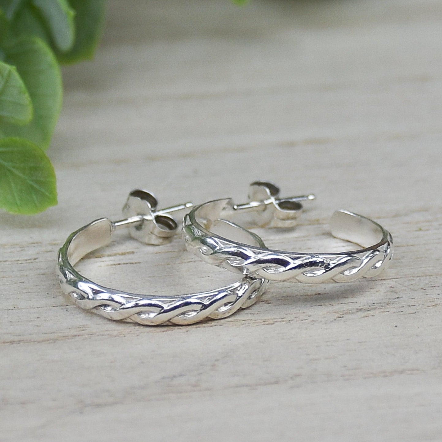 Braided Twist Hoop Earrings - Sterling Silver