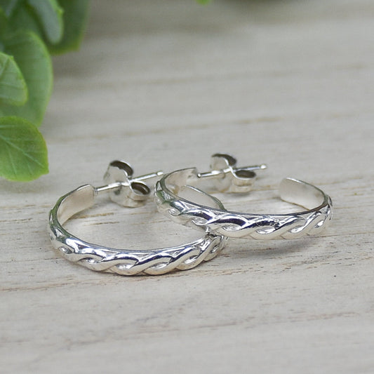 Braided Twist Hoop Earrings - Sterling Silver