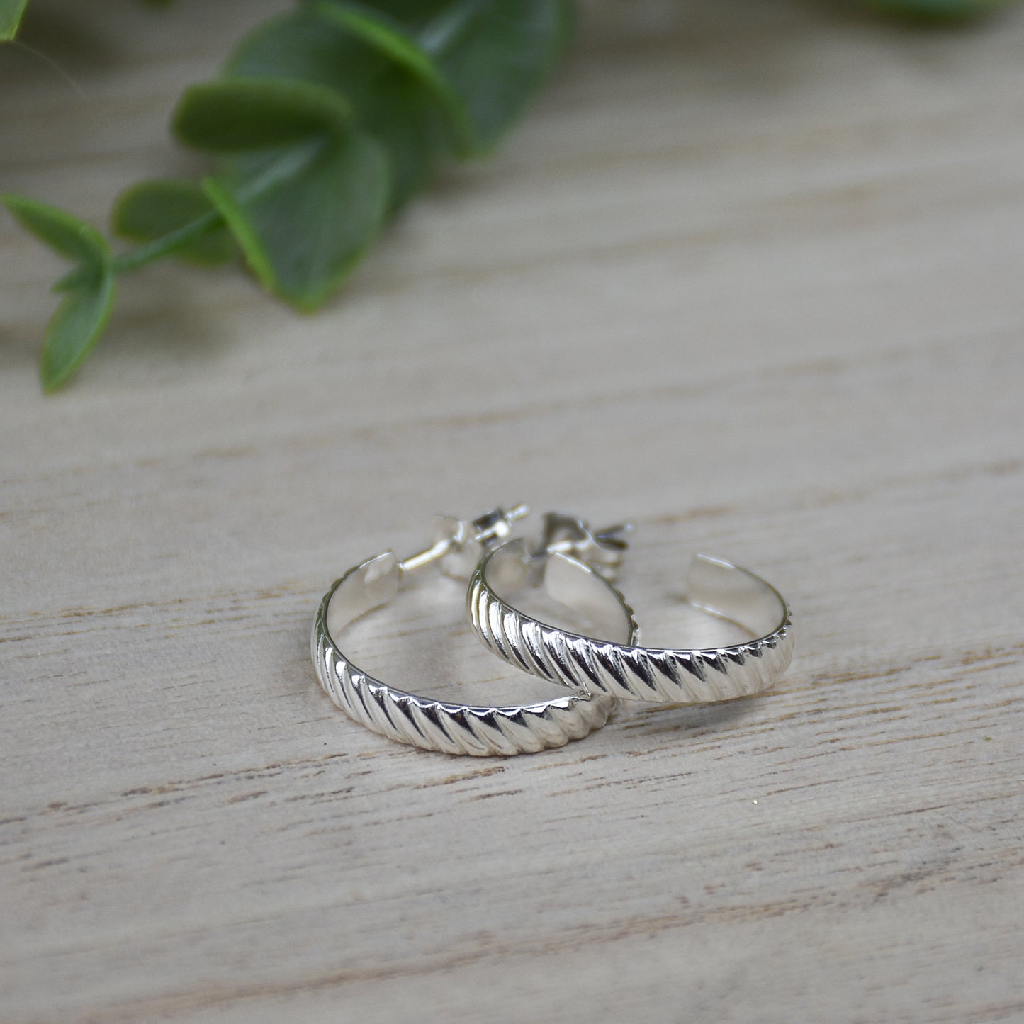 Twist Flat Hoop Earrings - Sterling Silver
