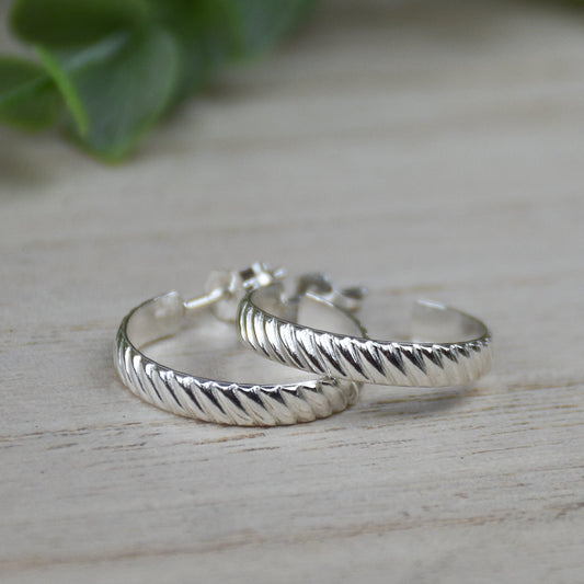 Twist Flat Hoop Earrings - Sterling Silver