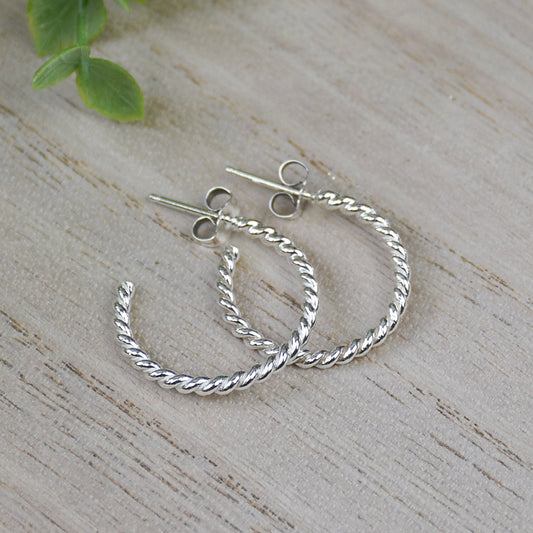 Twisted Rope Hoop Earrings - Sterling Silver