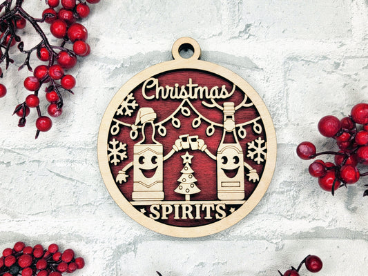 Christmas Spirits Ornament - Laser Cut Holiday Tree Decor