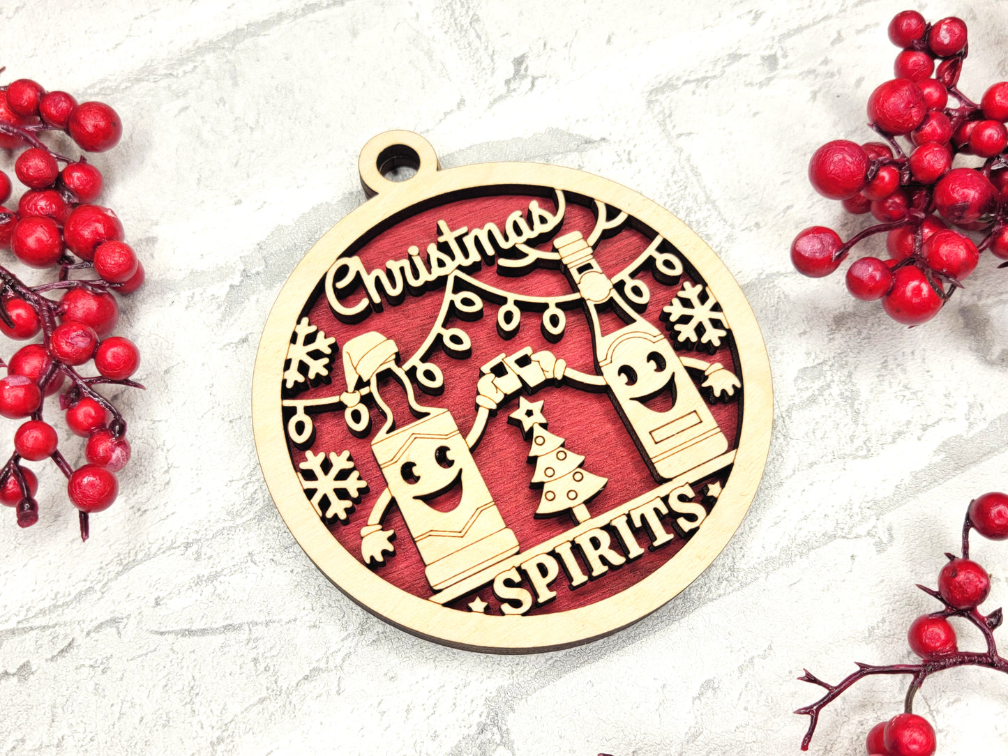Christmas Spirits Ornament - Laser Cut Holiday Tree Decor