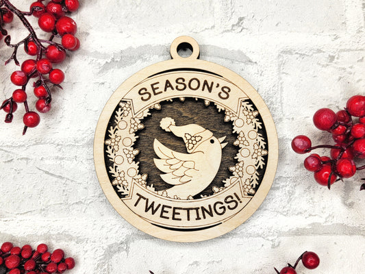 Season's Tweetings Bird Ornament - Laser Cut Christmas Tree Decor
