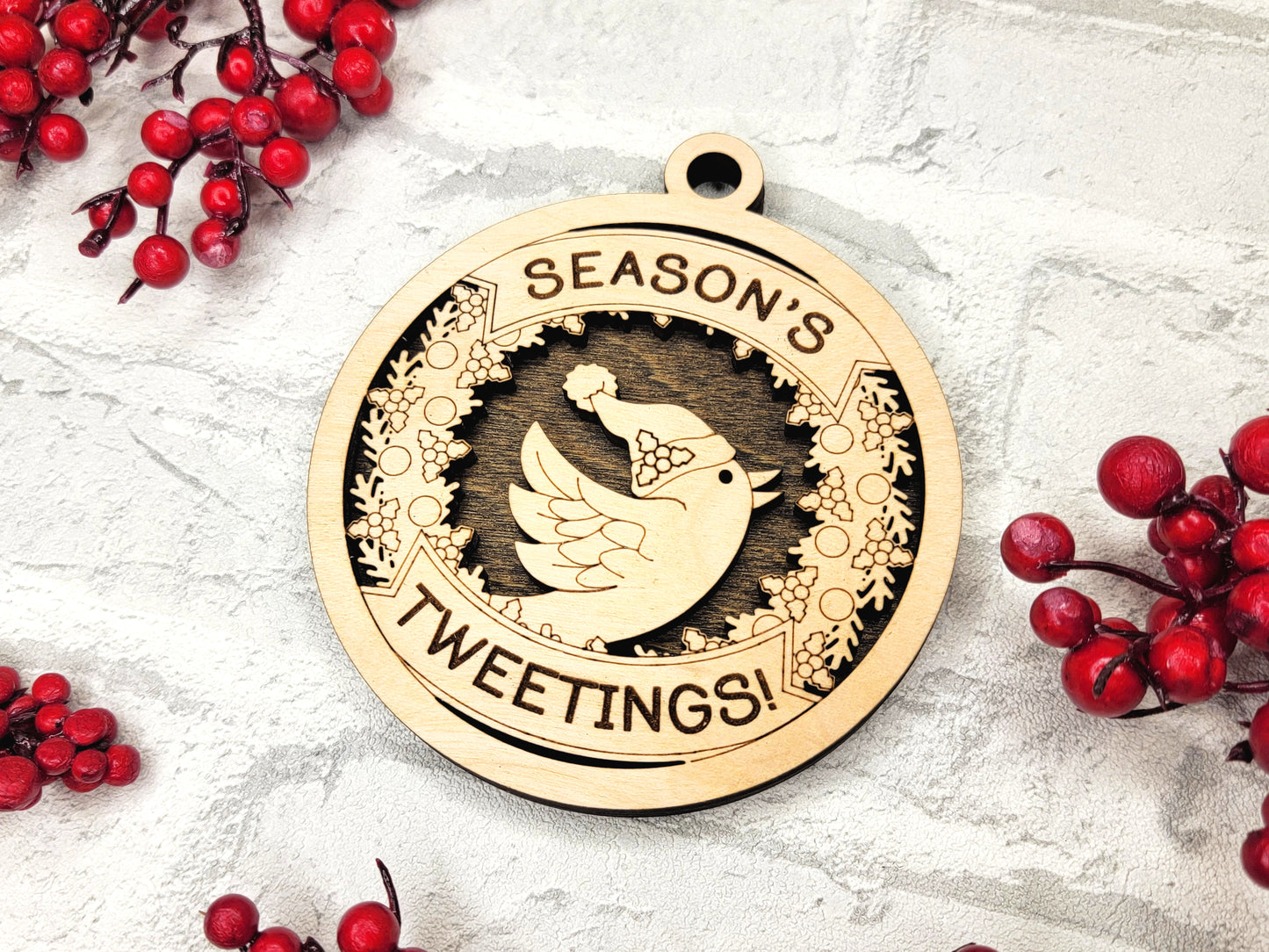 Season's Tweetings Bird Ornament - Laser Cut Christmas Tree Decor