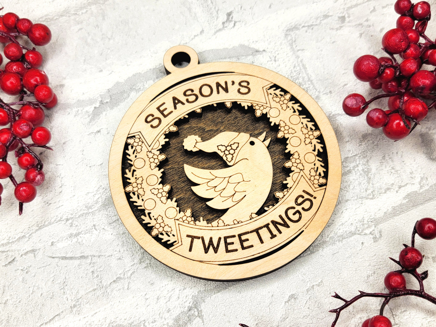 Season's Tweetings Bird Ornament - Laser Cut Christmas Tree Decor