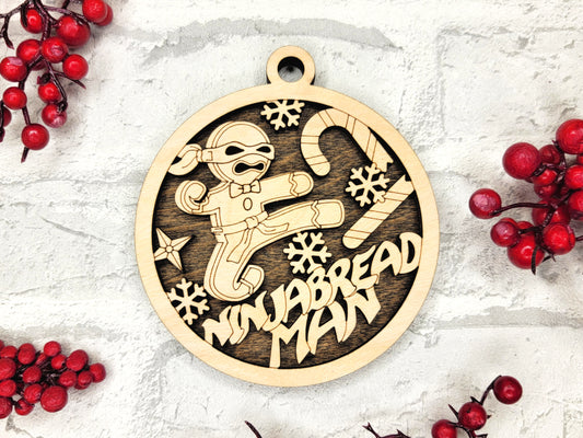 Ninjabread Gingerbread Ornament - Laser Cut Christmas Tree Decor