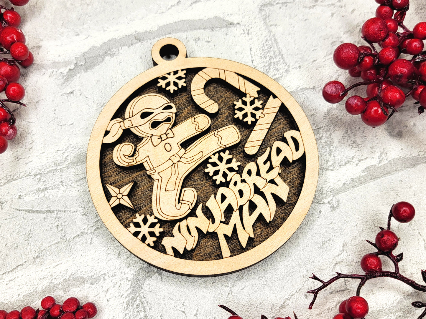 Ninjabread Gingerbread Ornament - Laser Cut Christmas Tree Decor