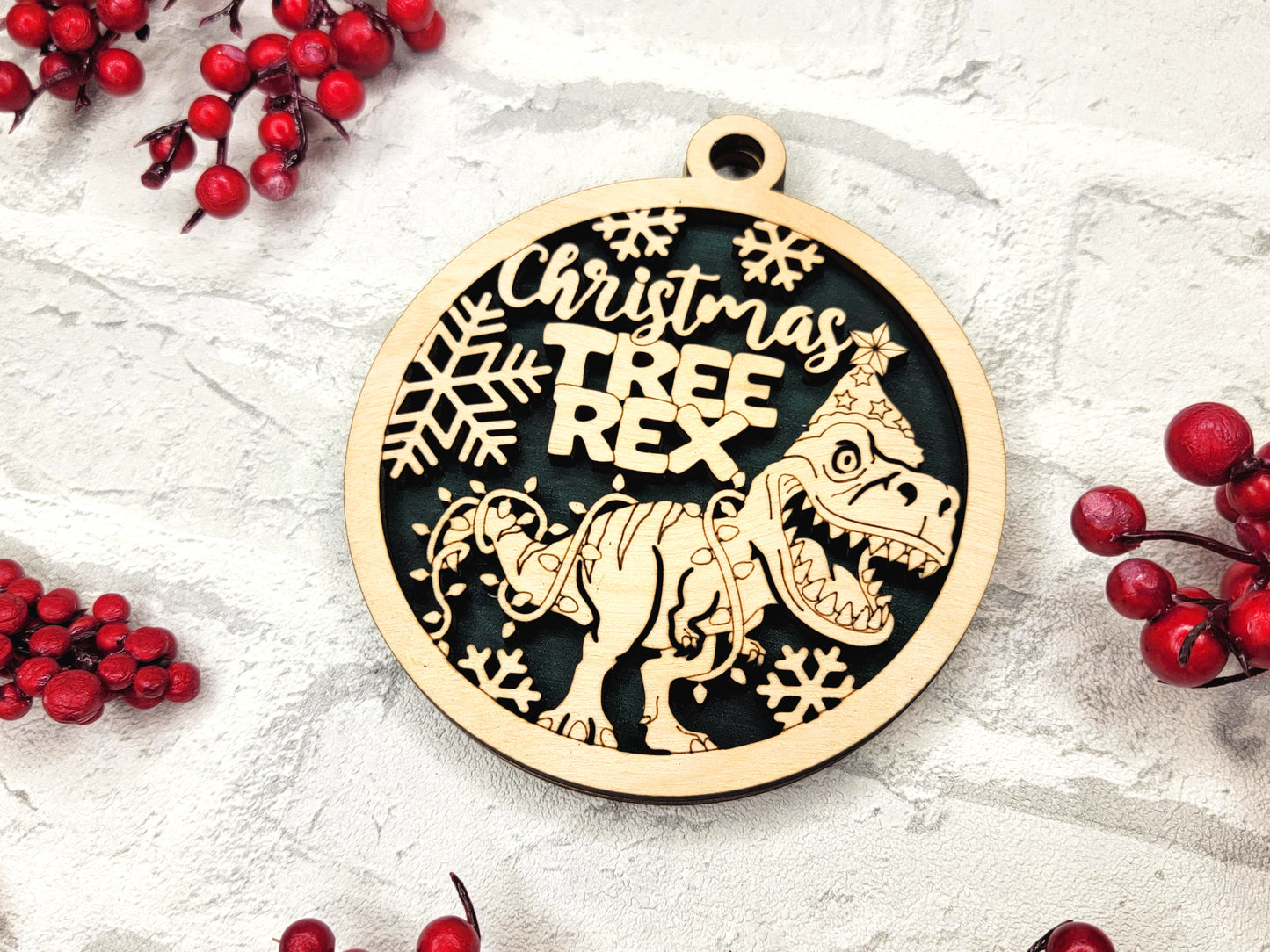 Christmas Tree Rex Ornament - Laser Cut Holiday Tree Decor