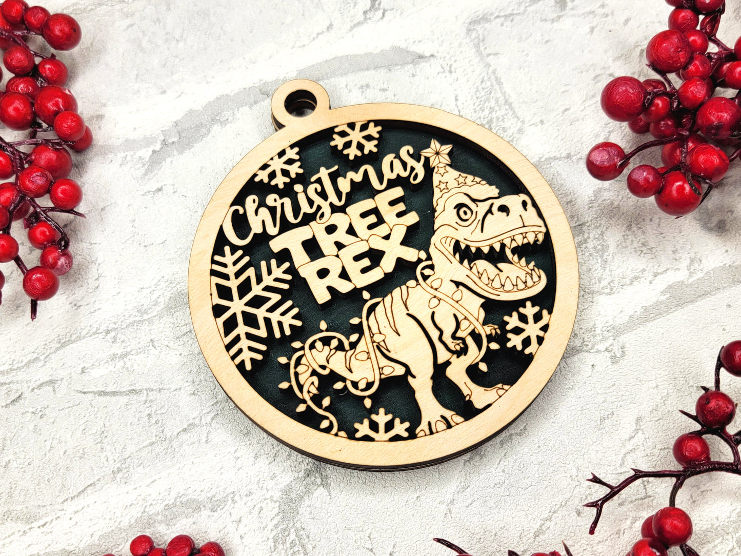 Christmas Tree Rex Ornament - Laser Cut Holiday Tree Decor