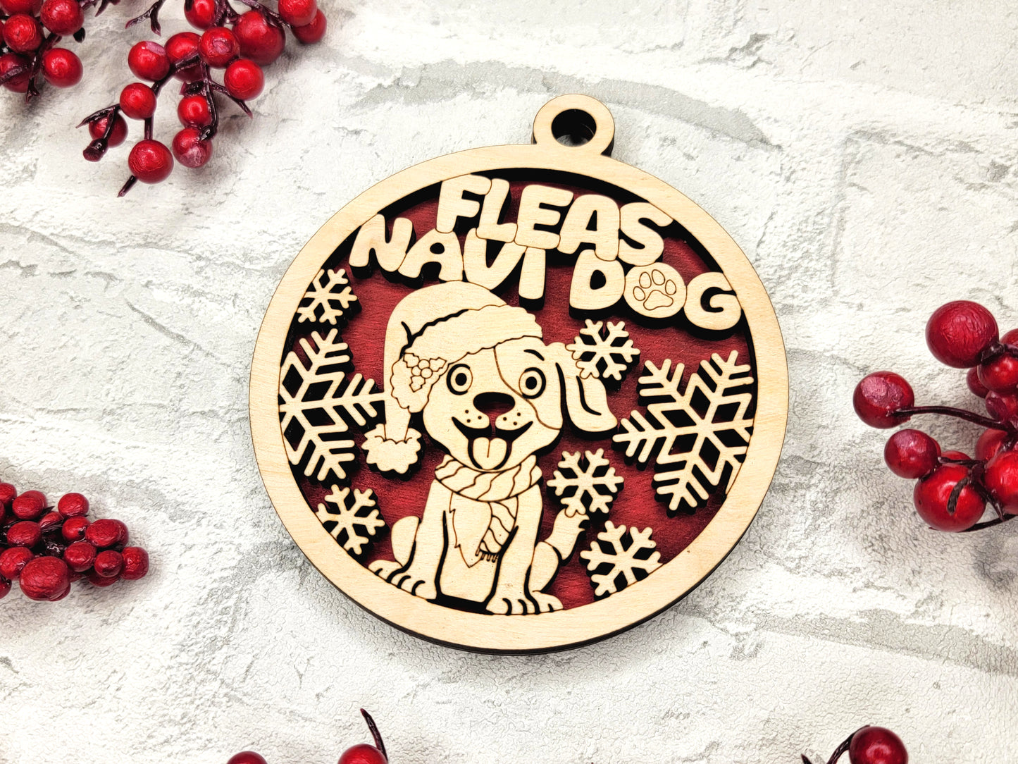 Fleas Navi Dog Christmas Ornament - Laser Cut Holiday Tree Decor