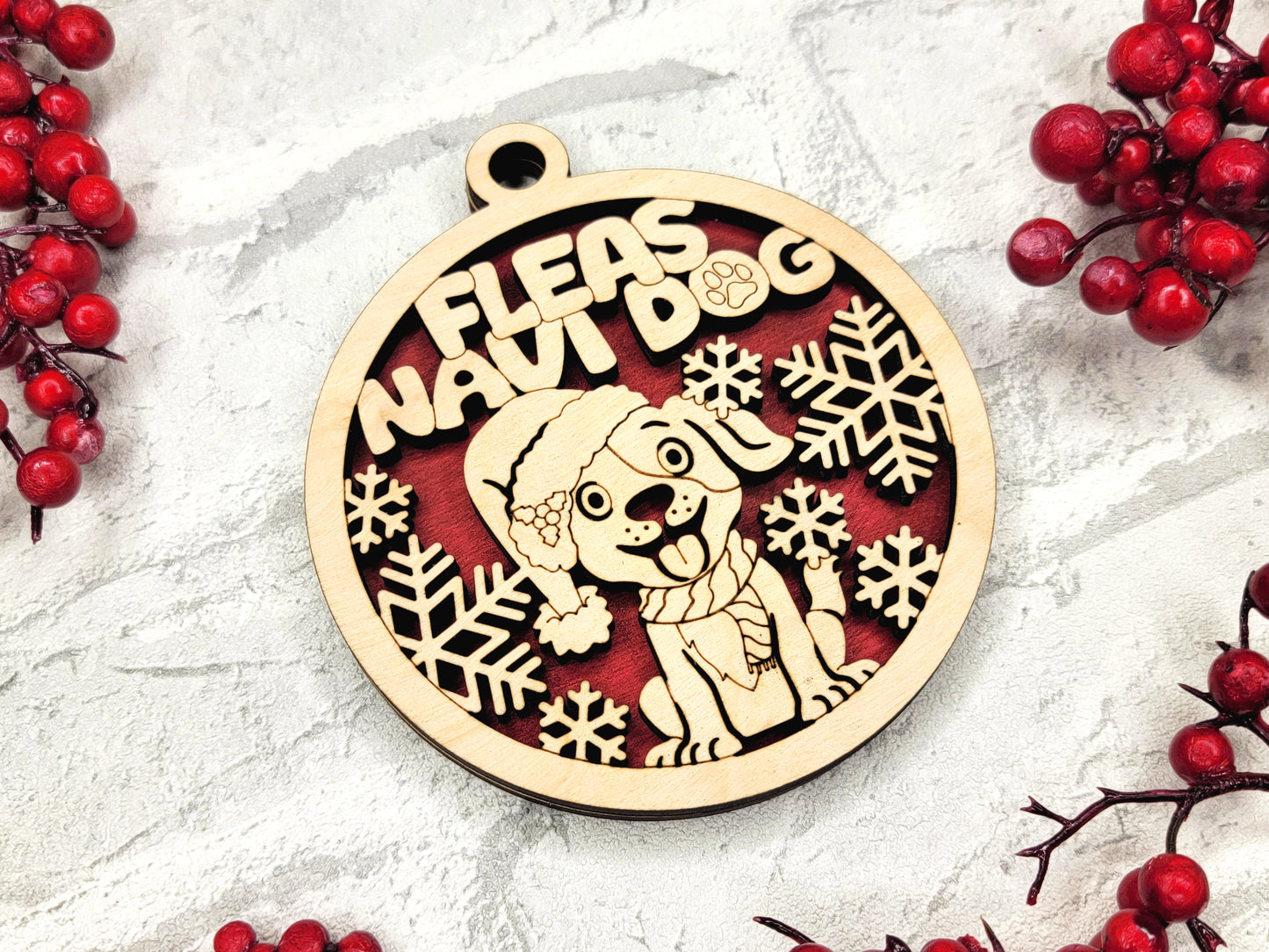 Fleas Navi Dog Christmas Ornament - Laser Cut Holiday Tree Decor