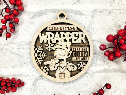 Christmas Wrapper Ornament - Laser Cut Holiday Tree Decor