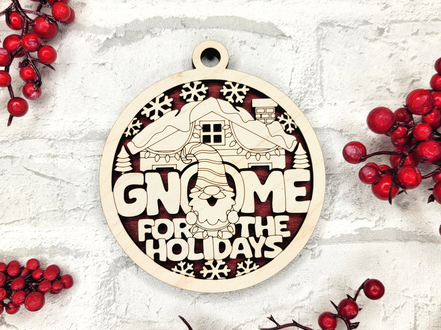 Gnome for the Holidays Ornament - Laser Cut Christmas Tree Decor