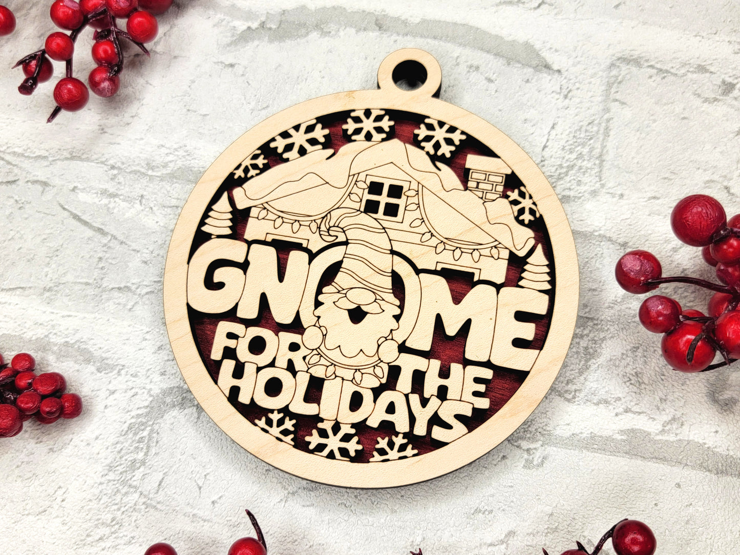 Gnome for the Holidays Ornament - Laser Cut Christmas Tree Decor