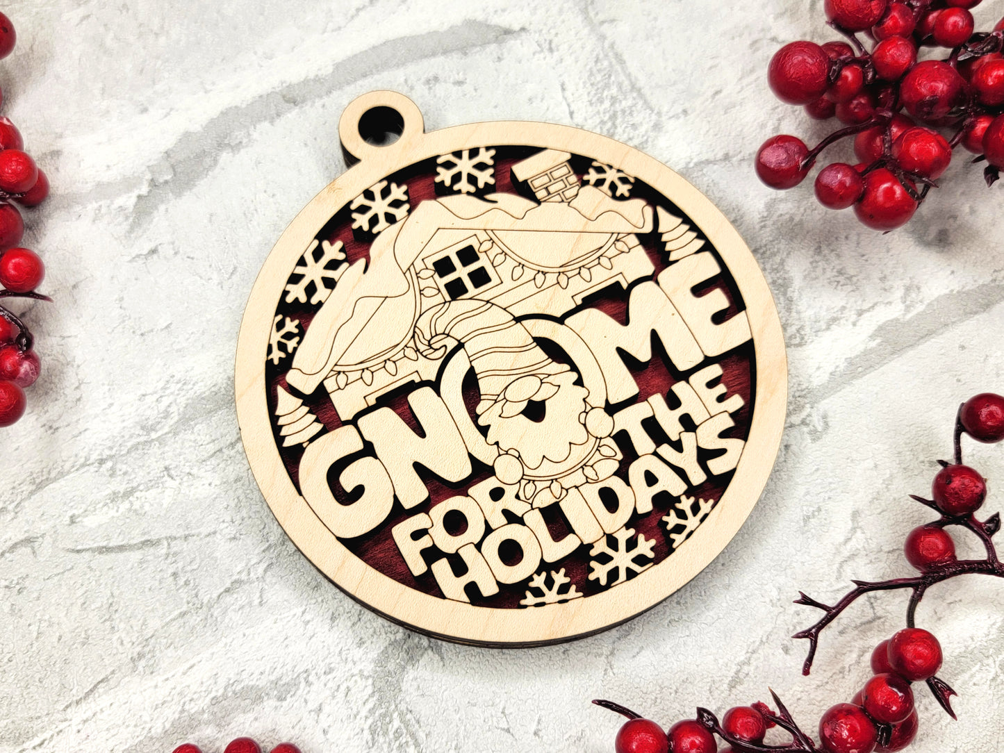 Gnome for the Holidays Ornament - Laser Cut Christmas Tree Decor