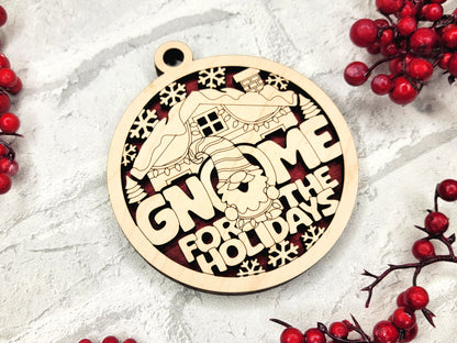 Gnome for the Holidays Ornament - Laser Cut Christmas Tree Decor
