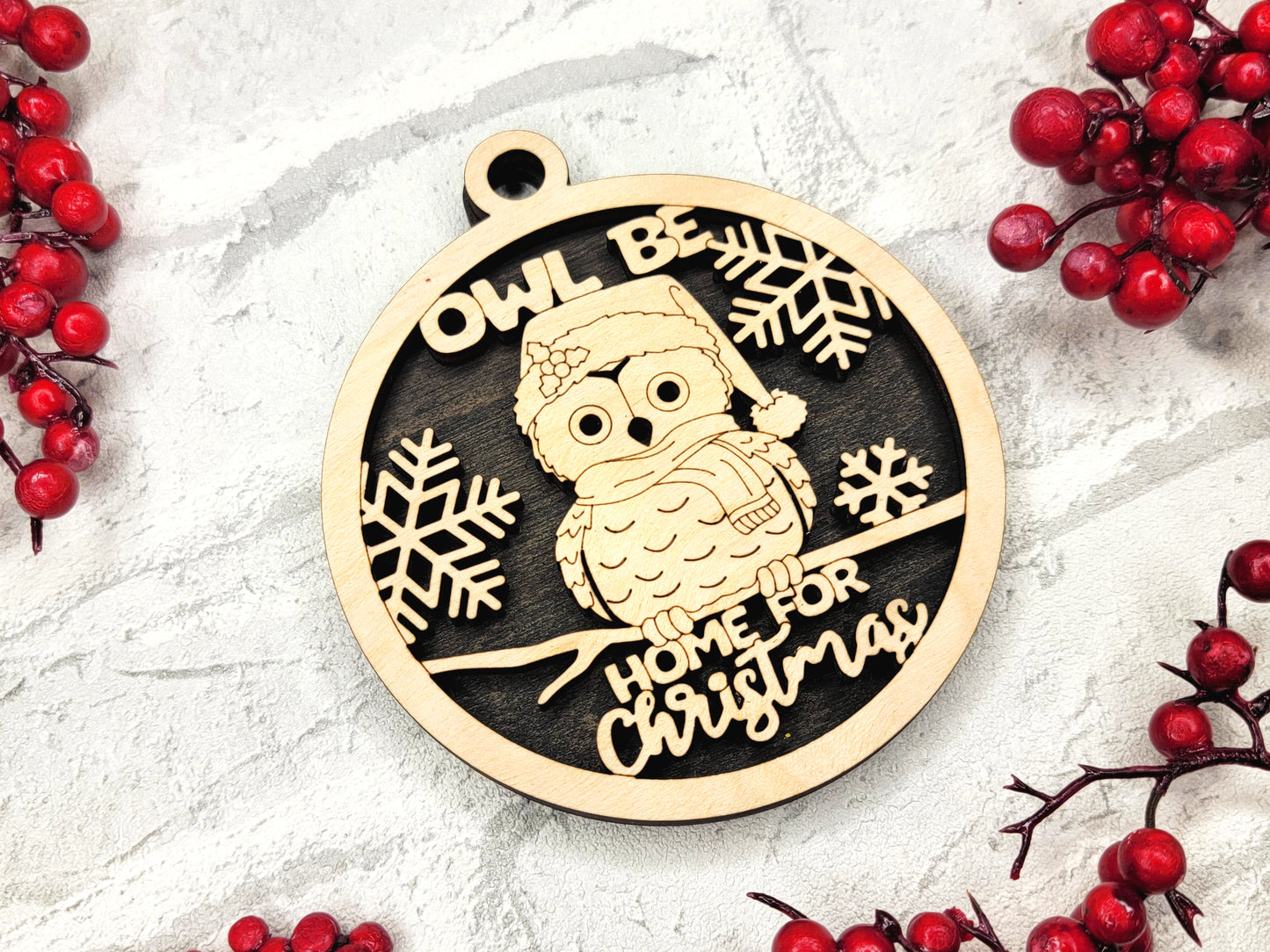 Owl Be Home for the Holidays Ornament - Laser Cut Christmas Tree Decor