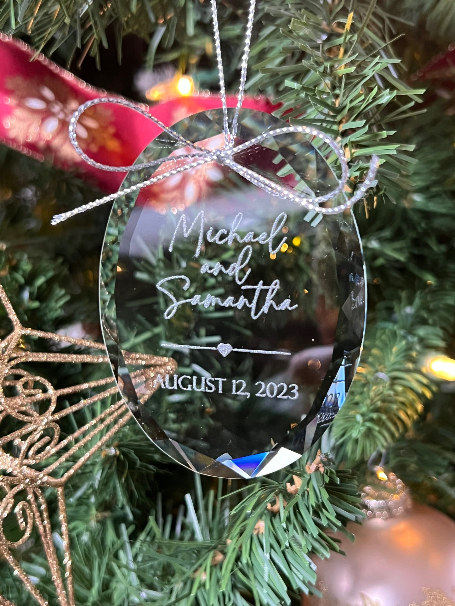 Engagement or Wedding - Custom Engraved Oval Glass Ornament