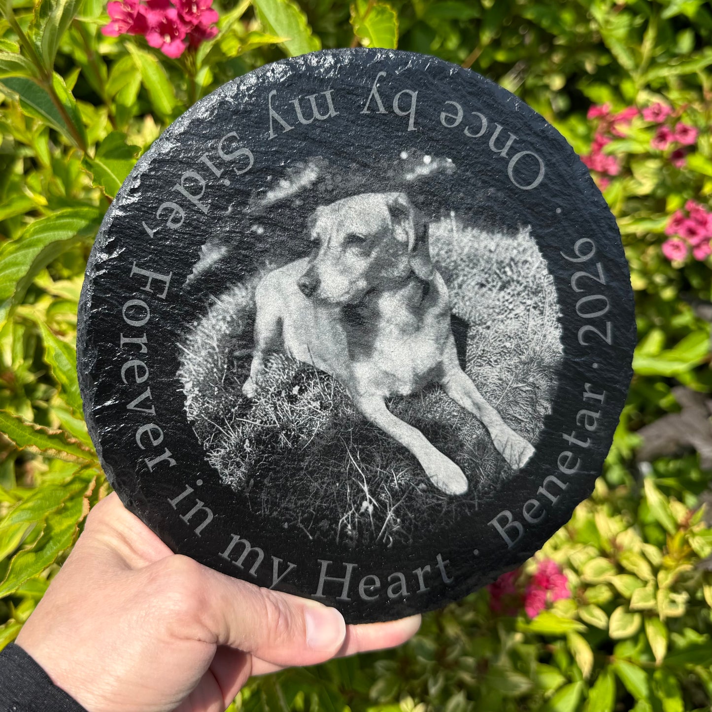 Personalized Slate Pet Memorial Stone - Photo & Saying, Garden or Home