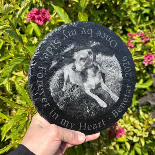 Personalized Slate Pet Memorial Stone - Photo & Saying, Garden or Home