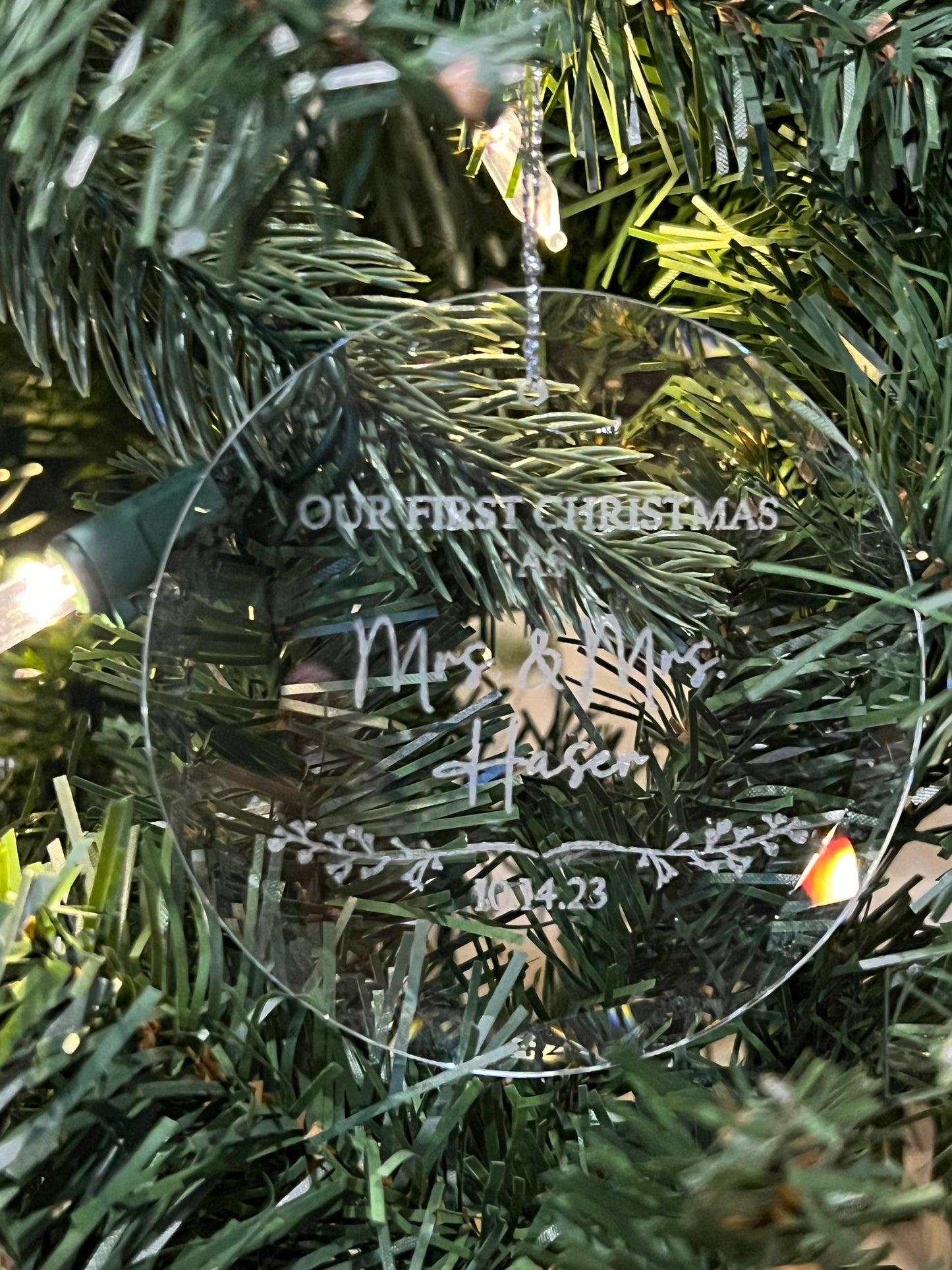 Our First Christmas - Custom Engraved Round Glass Ornament