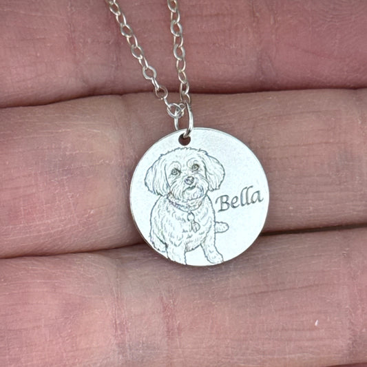 Custom Pet Necklace - Engraved Sterling Silver Photo Pendant