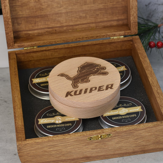 Custom engraved cocktail smoking kit with football team logo and last name. 