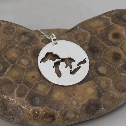 Great Lakes State Sterling Silver Necklace - Michigan