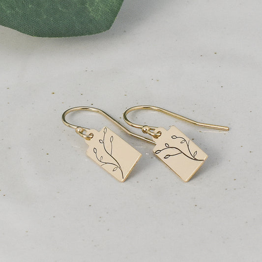 Petite Leaves Tag Earrings - Gold or Silver