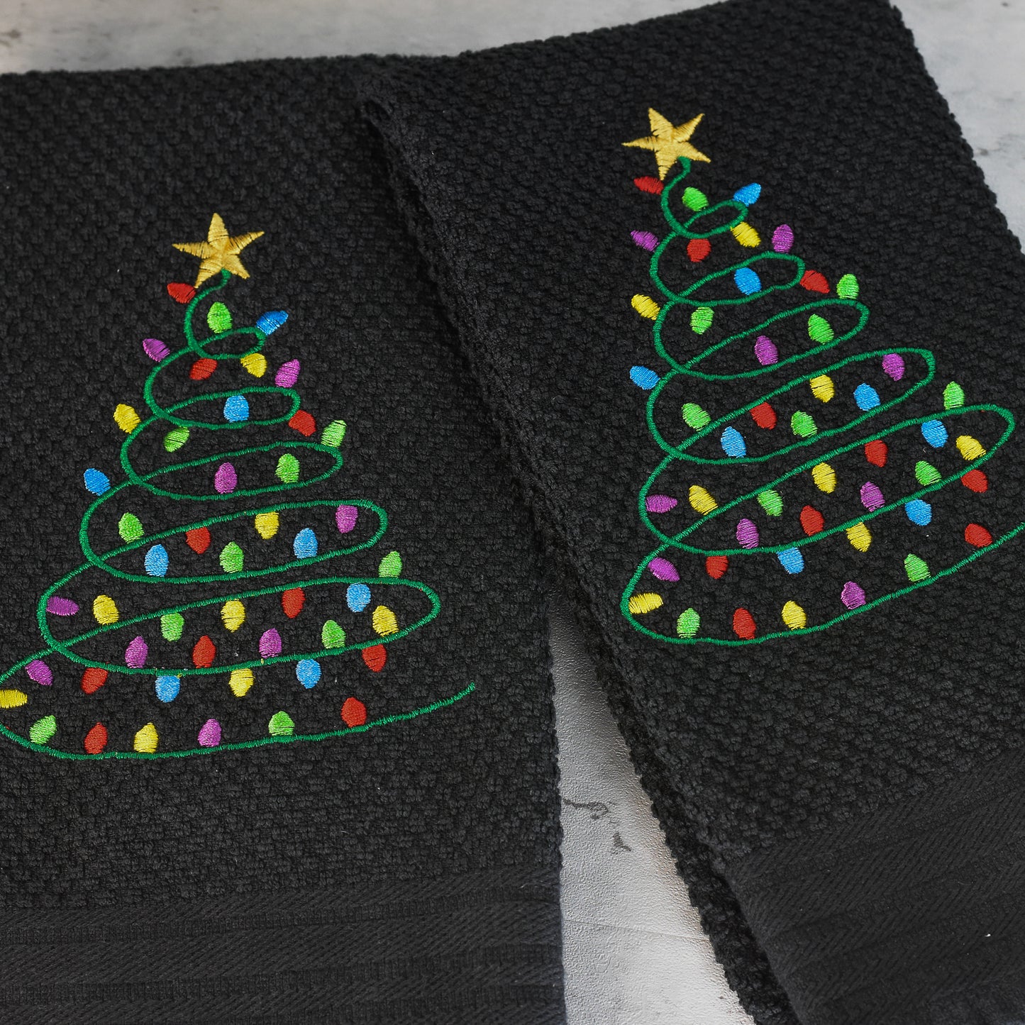 Christmas Tree Lights Towel - Embroidered Christmas Design