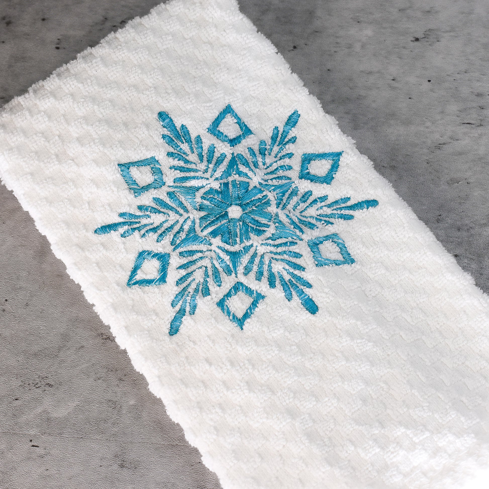 Embroidered Snowflake Hand Towel made with 100% cotton waffle weave towel