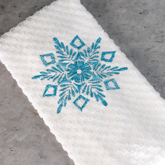 Embroidered Snowflake Hand Towel made with 100% cotton waffle weave towel