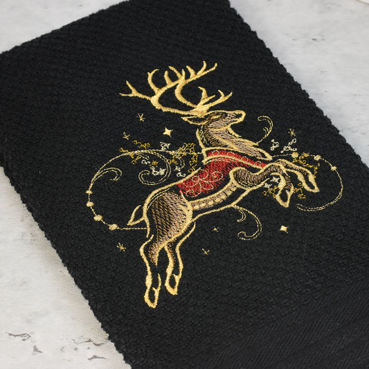 Reindeer Holiday Towel - Embroidered Christmas Design
