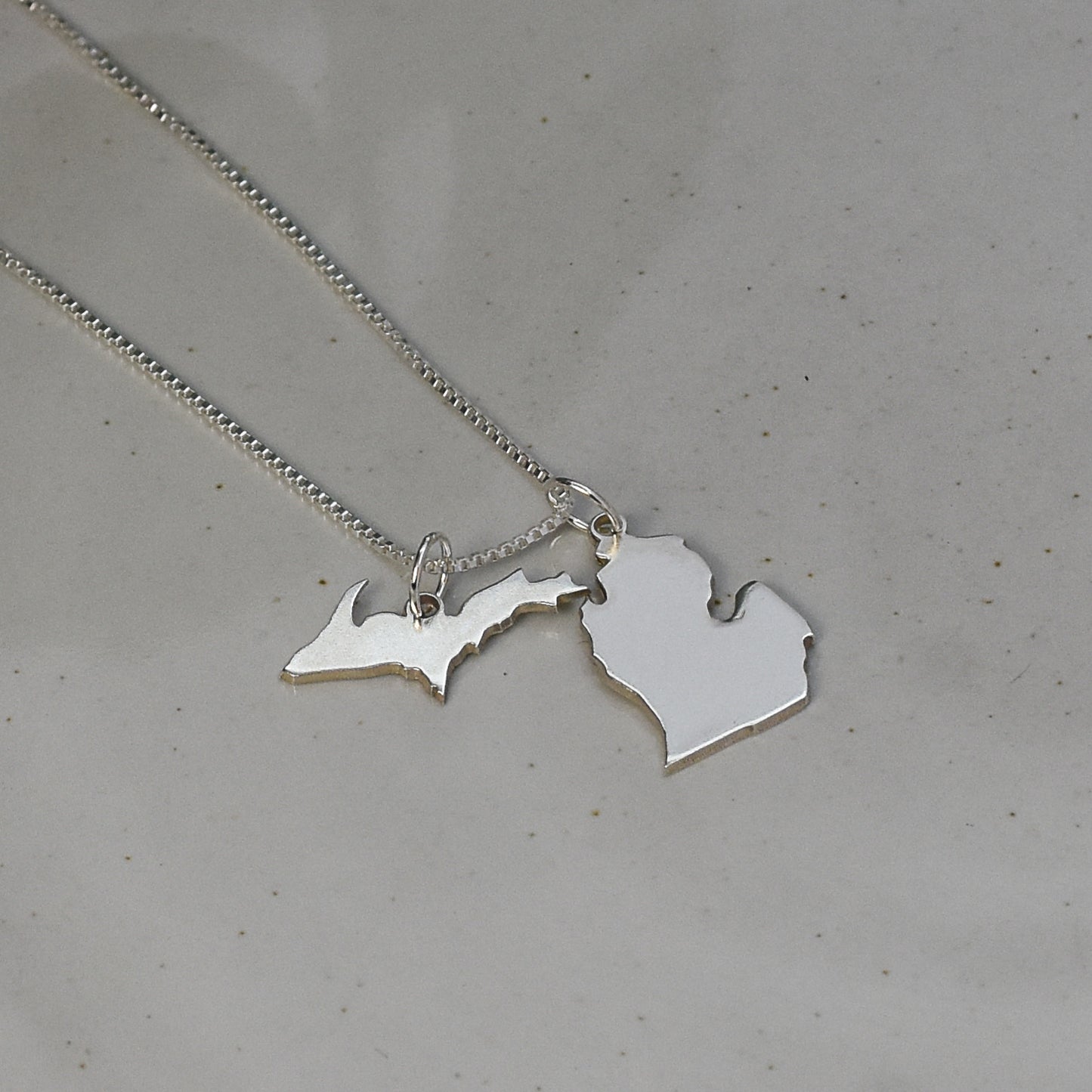 2 charm upper and lower peninsula charm necklace in sterling silver