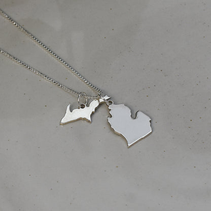 2 charm upper and lower peninsula charm necklace in sterling silver