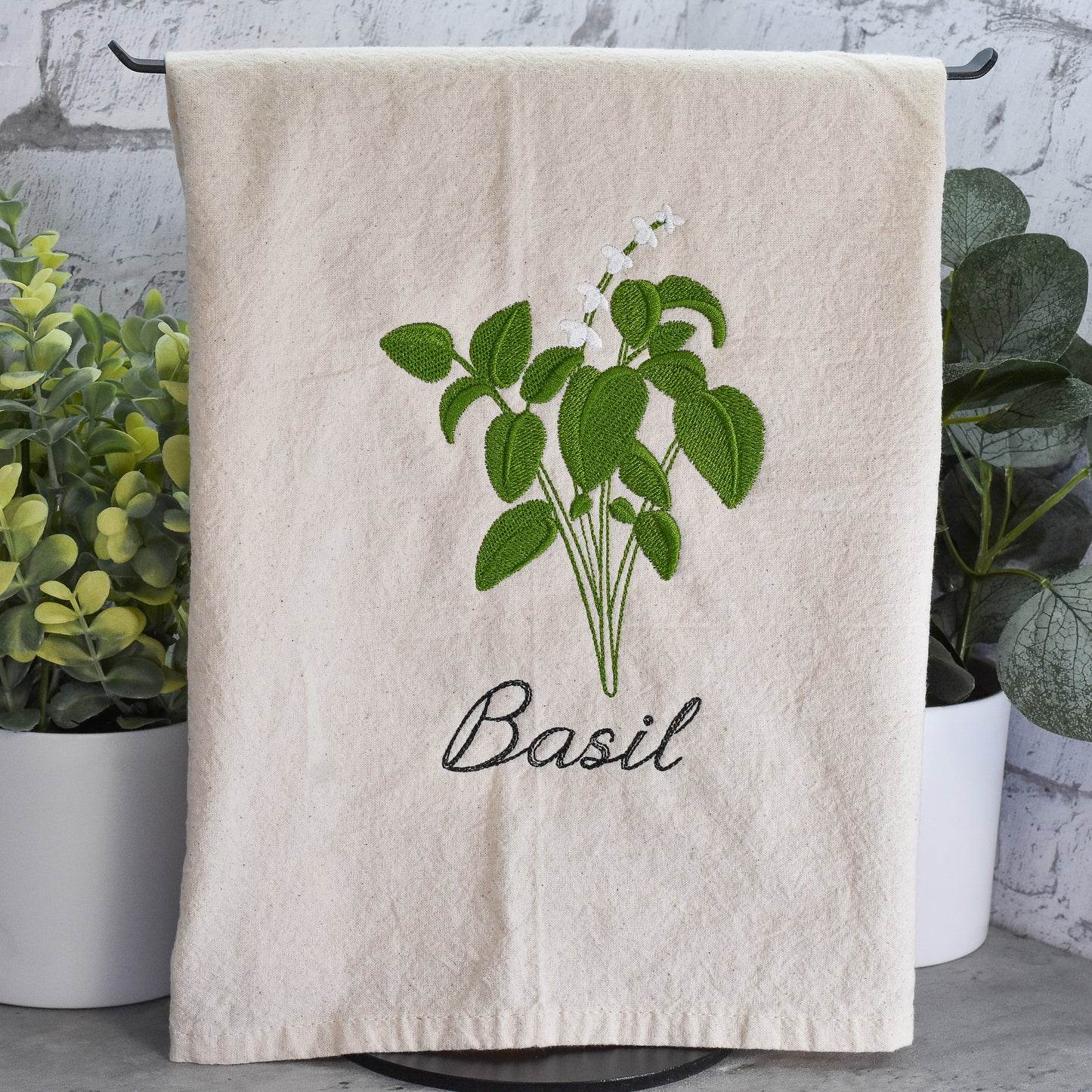 Basil Herb Collection - Embroidered Flour Sack Towel