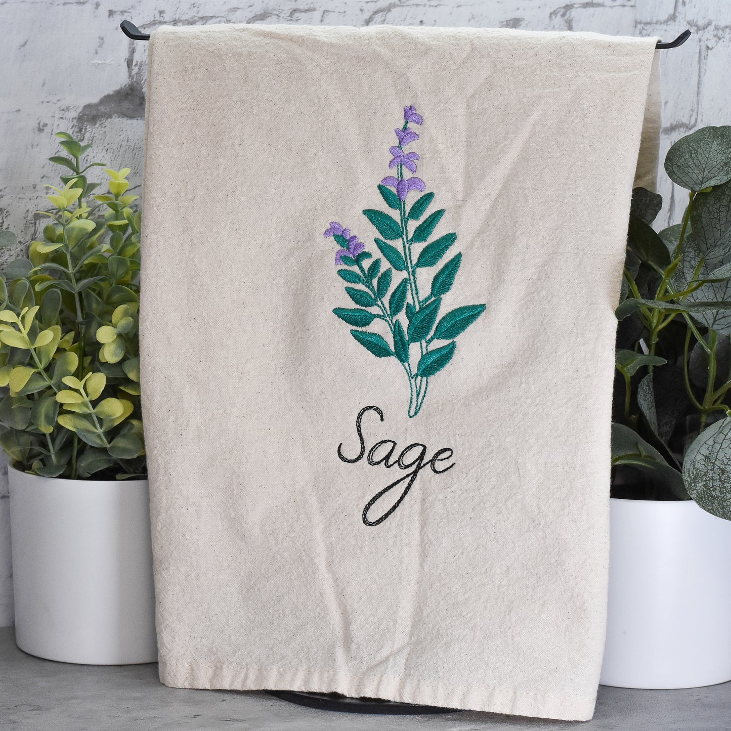 Sage Herb Collection - Embroidered Flour Sack Towel