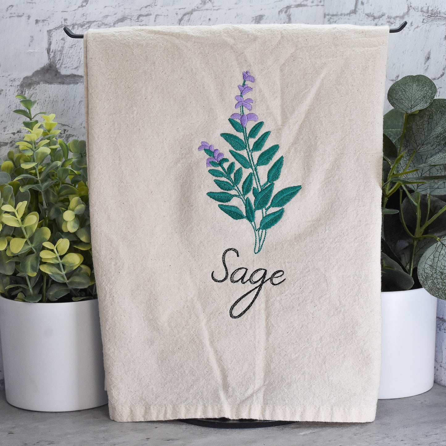 Sage Herb Collection - Embroidered Flour Sack Towel