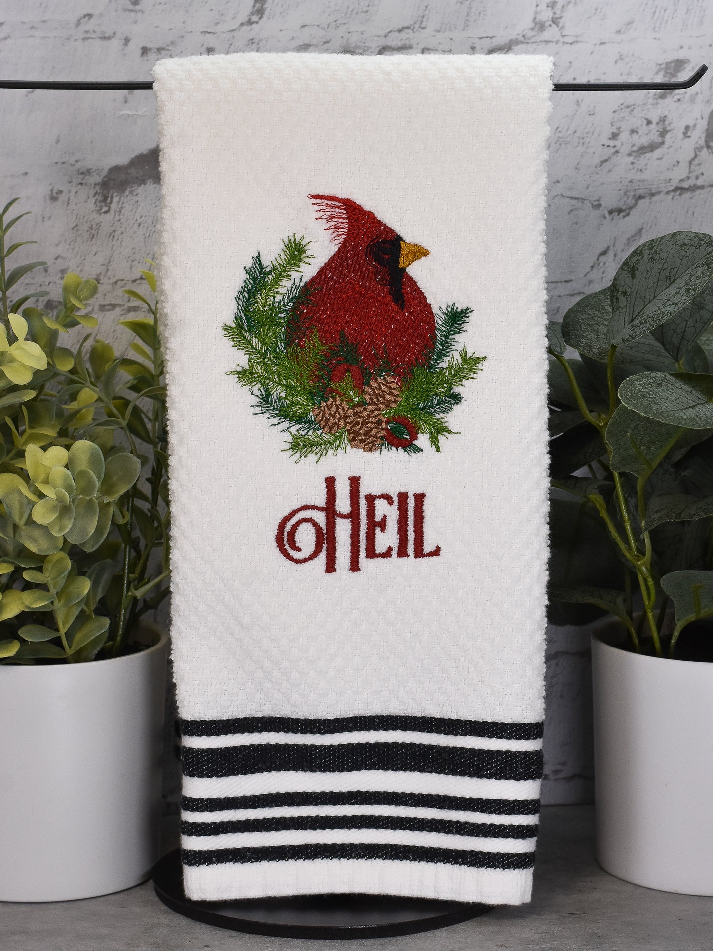 Christmas Pine Cardinal Embroidered Towel