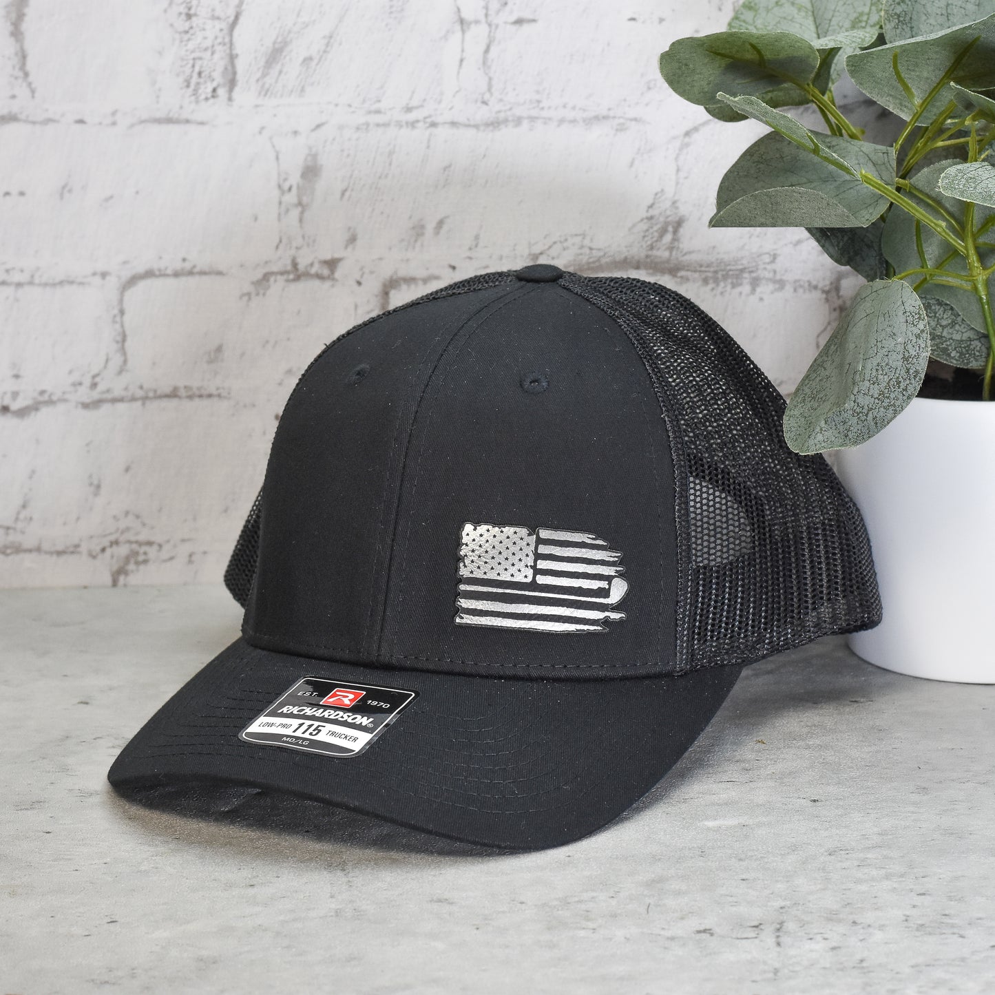 American Flag Golf Club Trucker Hat - Custom Leatherette Logo