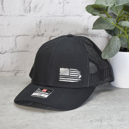 American Flag Golf Club Trucker Hat - Custom Leatherette Logo