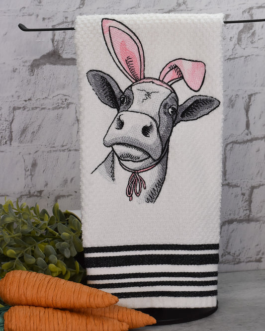 Easter Bunny Cow Embroidered Towel