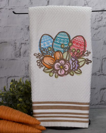 Spring Floral Easter Egg Embroidered Towel