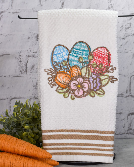 Spring Floral Easter Egg Embroidered Towel
