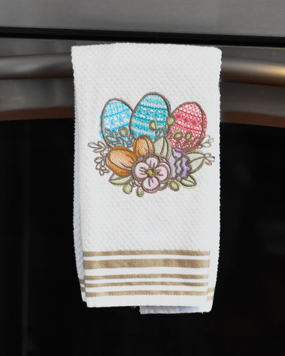 Spring Floral Easter Egg Embroidered Towel