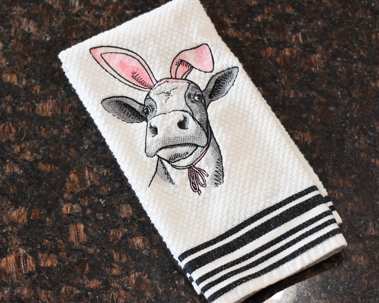 Easter Bunny Cow Embroidered Towel