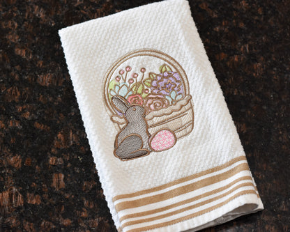 Spring Floral Easter Bunny Basket Embroidered Towel