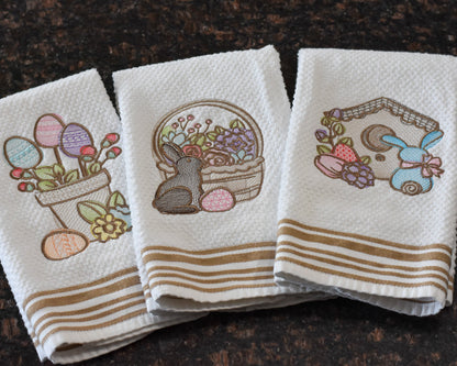 Spring Floral Easter Egg Watering Can Embroidered Towel